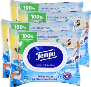 Tempo Feuchte Toilettentücher Blue Lagoon 42 Tücher (4er Pack)