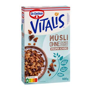 Oetker Vitalis ohne Zuckerzusatz Knuspermüsli Schoko Packung 400g