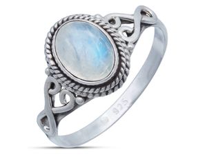 Ring aus 925 Silber mit Regenbogen Mondstein, Ringgröße:54 mm / Ø 17.2 mm