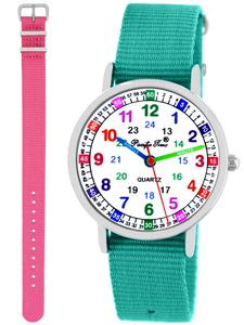 Kinder Armbanduhr Mädchen Jungs Lernuhr Uhrzeit lernen 2 Armband türkis + rosa