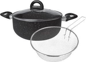 Cheffinger Frittiertopf 3 tlg Induktion Fritteuse mit Sieb  ø 24 cm