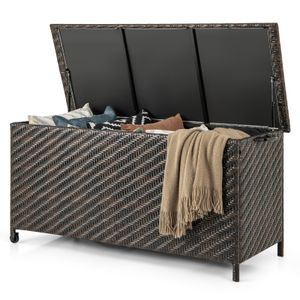 COSTWAY 320L Auflagenbox mit Rollen, Polyrattan Kissenbox,  , Gartentruhe wasserdicht, UV-beständig, Aufbewahrungsbox 137x56x64cm