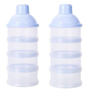 2 Stück Milch Pulver Spender, Formel Milchpulver-Portionierer für 4 Schicht, Tragbarer Baby Milchpulver Behälter,milchpulver container mit Gleichmacher (Blau)
