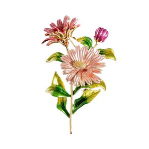 Brosche Pin Chrysanthemenstrauß bemalt Schmuck vergoldet langlebig Brosche Kleidung Dekor-Rosa