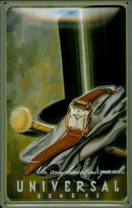 Blechschild Nostalgieschild Universal Armbanduhr Geneve Genf Schweiz Uhr