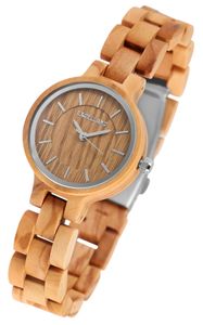 Edle Design Damen Armband Uhr aus Oliven Holz Braun Analog Quarz