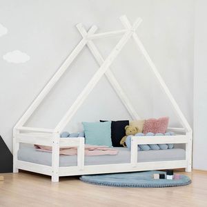 Benlemi Dětská domečková postel TAHUKA ve tvaru týpí s bezpečnostní zábranou 140x200 cm Bílá