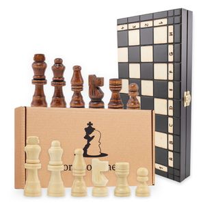 Schachspiel schach Schachbrett Holz hochwertig - Chess board Set klappbar mit Schachfiguren groß für Kinder und Erwachsene 40x40cm
