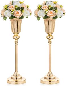 Blumenständer Metall Gold Vase: 10 Stück 54.6cm Hoch Blumenvase Hochzeit Ständer Trompete Vasen Metall für Goldene Hochzeit Mittelstücke Tischdeko