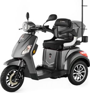 Elektromobil Veleco Draco - Elektromagnetische Bremse - 3-Rad Seniorenmobil - Fertig montiert - Mobilitätsroller - Stabil uns Sicher (Grau)