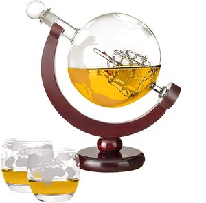 Whisky Dekanter set,Karaffe Globus Decanter,850 ml mit Eisstein,2 Whisky Gl?ser, 9 Whisky-Steine und Geschenktš¹lle