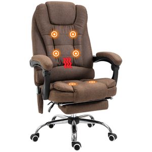Vinsetto Beheizter Massage-Bürostuhl, ergonomischer Bürostuhl, verstellbare Rückenlehne, höhenverstellbare Fußstütze + integrierte Lendenkissen, braun