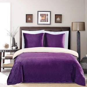 Winter-Bettwäsche Teddy - Wärmende Bettwäschegarnitur Lammfelloptik, Farbe:Purple, Größe:1x 200x200 + 2x 80x80 cm