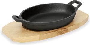 WAS Germany Servierpfanne mit Holzuntersetzer und Seitengriffen 24 x 17,5 x 5 cm Gusseisen