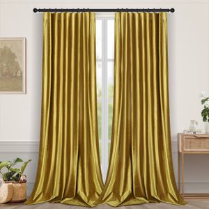 2er-Set Samt Vorhänge Blickdicht, Gold Kräuselband Vorhang, Samtvorhänge Thermovorhänge Verdunkelungsvorhänge Wohnzimmer Schlafzimmer, 132x244cm