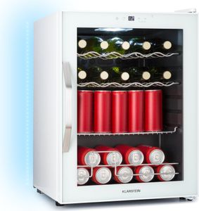 Klarstein Coachella 60 Getränkekühlschrank - 60 L Getränkekühler mit WLAN, Glastür, LED-Innenbeleuchtung, 3-18 °C, 7 Lichtfarben, 3 Metallablagen,  E, Weiß