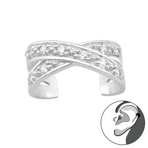 Ohrklemme „Zirkonia“ Silber 925: Ear Cuff Ohrring ohne Loch tragbar