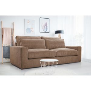 Sofa Como 221 cm Polstersofa aus Velours im modernes Stil Wellenfedern Wohnzimmer Couch, Stoff: lincoln 17 - hellbraun