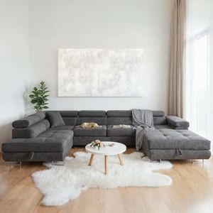 Ecksofa U-Form 345x202 cm Grau links mit Schlaffunktion & Bettkästen - Aller U XXL Ecksofa U-Form 345x202 cm Grau links mit Schlaffunktion & Bettkästen - Aller U XXL