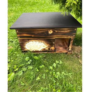 QLS Igelhaus aus Holz 40x50x30 cm mit abnehmbarem Dach Wetterfest Geflammt 11256