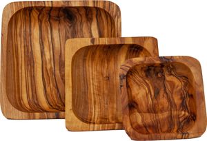Schalenset 3-teilig, Quadratisch aus Olivenholz