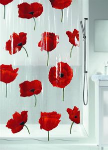 Spirella Anti-Schimmel Duschvorhang "Poppy Cinnabar" Anti-Bakteriell, waschbar, wasserdicht PVC 180x200cm