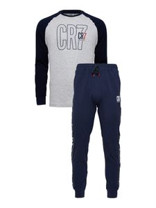 CR7 Cristiano Ronaldo schlafanzug pyjama schlafmode bequem Langarm grau/blau XL (Herren)