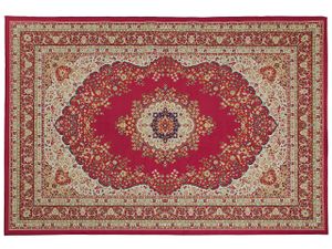 Teppich Rot Beige Polyester 160 x 230 cm Kurzflor Orientalischer Look Bedruckt Rechteckig