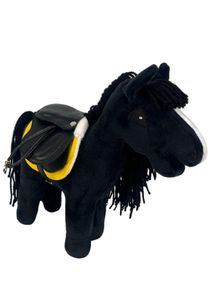 Zubehör für Baby Horse Mini - Pferdezubehör - Ausrüstung Hobby Horse - Set Schabracke, Ledersattel - Spielzeug für Kinder - Plüschpferd - Gelb