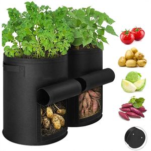 2 Stück Pflanzen Tasche, Kartoffel Pflanzsack 7 Gallonen mit Griffen und Sichtfenster, AtmungsaktivBeutel Gemüse Grow Bag Pflanztasche für Karotten/Zwiebeln/Gemüse (Schwarz)