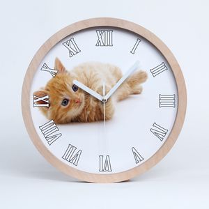 Holzuhr 20fi cm wanduhr - weiße Spitzen - rote Katze