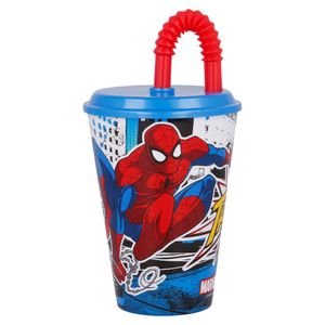 Spider-Man Kinder Trinkbecher Mehrweg mit Deckel und Trinkhalm 430 ml BPA frei