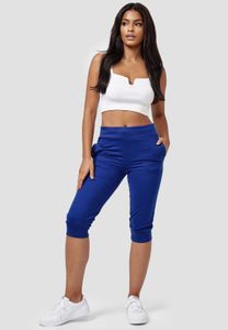 Damen 3/4 Trainingshose Capri Sweat Shorts Kurze Fitness Bermuda Hose Jogginghose Big Size Pants, Farben:Blau, Größe:XXL
