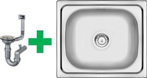[Edelstahlspüle 50x40 cm] Hochwertig beidseitig Montierbar Küchenspüle Eckig Einbauedelstahlspüle Edelstahl Spülbecken f. Unterschränke ab 45 cm inkl. Siphon-Set