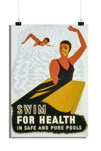 Vintage Poster - Schwimm-Werbung Poster - Retro Bademode Plakat Poster - Nostalgisches Design Poster - 61x91cm - Perfekt zum Einrahmen