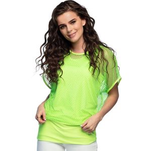 Netzshirt neon-grün mit Top 90er Jahre Kostüm für Damen