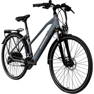 Zündapp Z810 E Bike Trekkingrad Damen ab 155 cm mit Nabenmotor Pedelec Trekking Fahrrad mit 24 Gang und Beleuchtung StVZO, Farbe:grau, Rahmengröße:50 cm