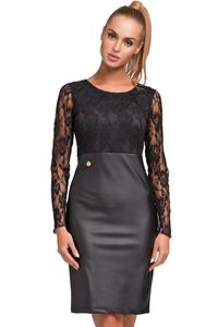 Elegantes Kleid Tunika Polyurethan& Spitze; Schwarz S/36