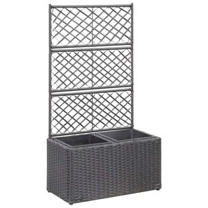 vidaXL Hochbeet mit Rankgitter 2 Töpfe 58×30×107cm Poly Rattan Schwarz