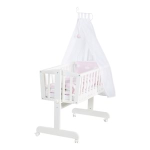 roba Babywiege Kleine Wolke 40 x 90 cm aus Holz - Stubenwagen & Wiege - Bett Set komplett mit Feststellfunktion & textilem Ausstattung - Weiß / Rosa