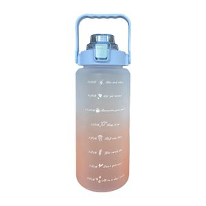 2L Trinkflasche Sportflasche Wasserflasche Getränkeflasche Trinkflasche mit Strohhalm,Zeitmarkierung Farbverlauf Blau