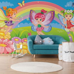 Muralo XXL Vlies FOTOTAPETE Maerchen FEEN Schmetterlinge Regenbogen (B) 300 cm x (H) 210 cm Tapete Wandtapete KINDERZIMMER SPIELZIMMER 4858