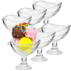 6-tlg. Set Eisbecher aus Glas mit Fuß 180 ml - Eisschalen aus Glas - Dessertschale aus Glas - Glasschalen für Dessert - Puddingschale - Eisgläser