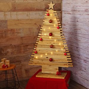 Deko-Weihnachtsbaum HWC-H76, Christbaum mit Stern Weihnachtsdekoration, Shabby-Look Tannenholz 130x82x30cm