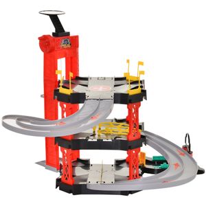 HOMCOM Rennbahn Kinder Autorennbahn für Spielzeugautos Dreistufig großes 55-Teilig Spielset mit Hubschrauber Rot+Schwarz 62x52x51 cm