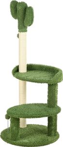 PawHut Kaktus Kratzbaum 111 cm Katzenkratzbaum mit 2 Etagen, Spielball Katzenbaum, Kletterbaum mit Katzenbett für Katzen bis 10 kg, Katzenmöbel, Sisal, Grün