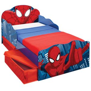 Worlds Appart Kleinkinderbett für Jungs im Design von Spider-Man, mit beleuchteten Augen und Stauraum , 509SDR
