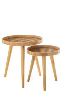 J-Line Set 2 bočných stolov Round Three Legged Rattan Natural
