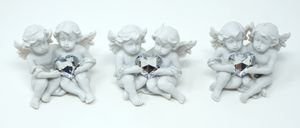3 sitzende Engelpärchen mit Kristallherz Engelpaar Paar Engel Putte Tischdeko