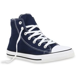 Mytrendshoe Herren High Sneakers Stoffschuhe Sportschuhe Kult Schnürer 811382, Farbe: Dunkelblau, Größe: 38